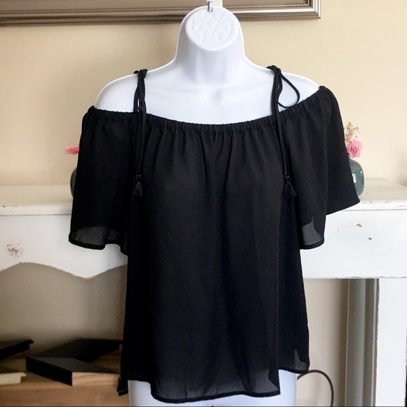 J. CREW Black Tie Cold Shoulder Boho Top Size 8 - Picture 3 of 8
